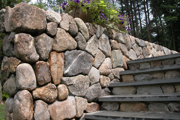 Stone stairs set into stonewall